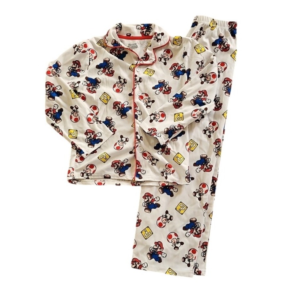Nintendo Super Mario Bros Character Print Pajama Set Gamer Kids Size 10 White